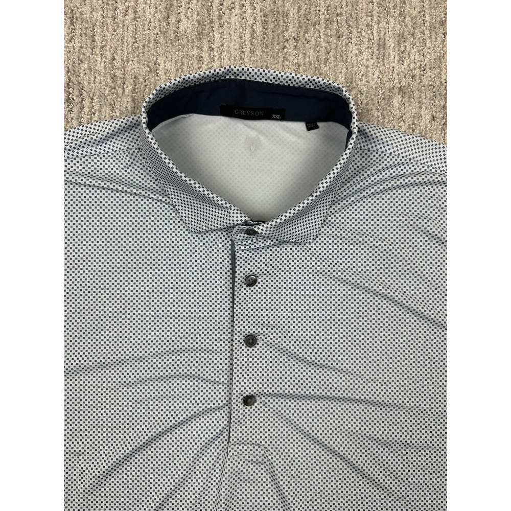 Greyson‎ Polo Shirt Mens 2XL Light Blue AOP Golf Performance Stretch Wolf Logo